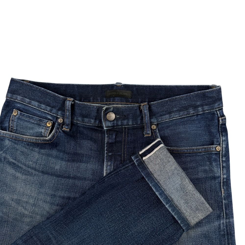 Uniqlo Selvedge Denim Jeans Mens 31x30 Blue Slim Straight Stretch 321-172728